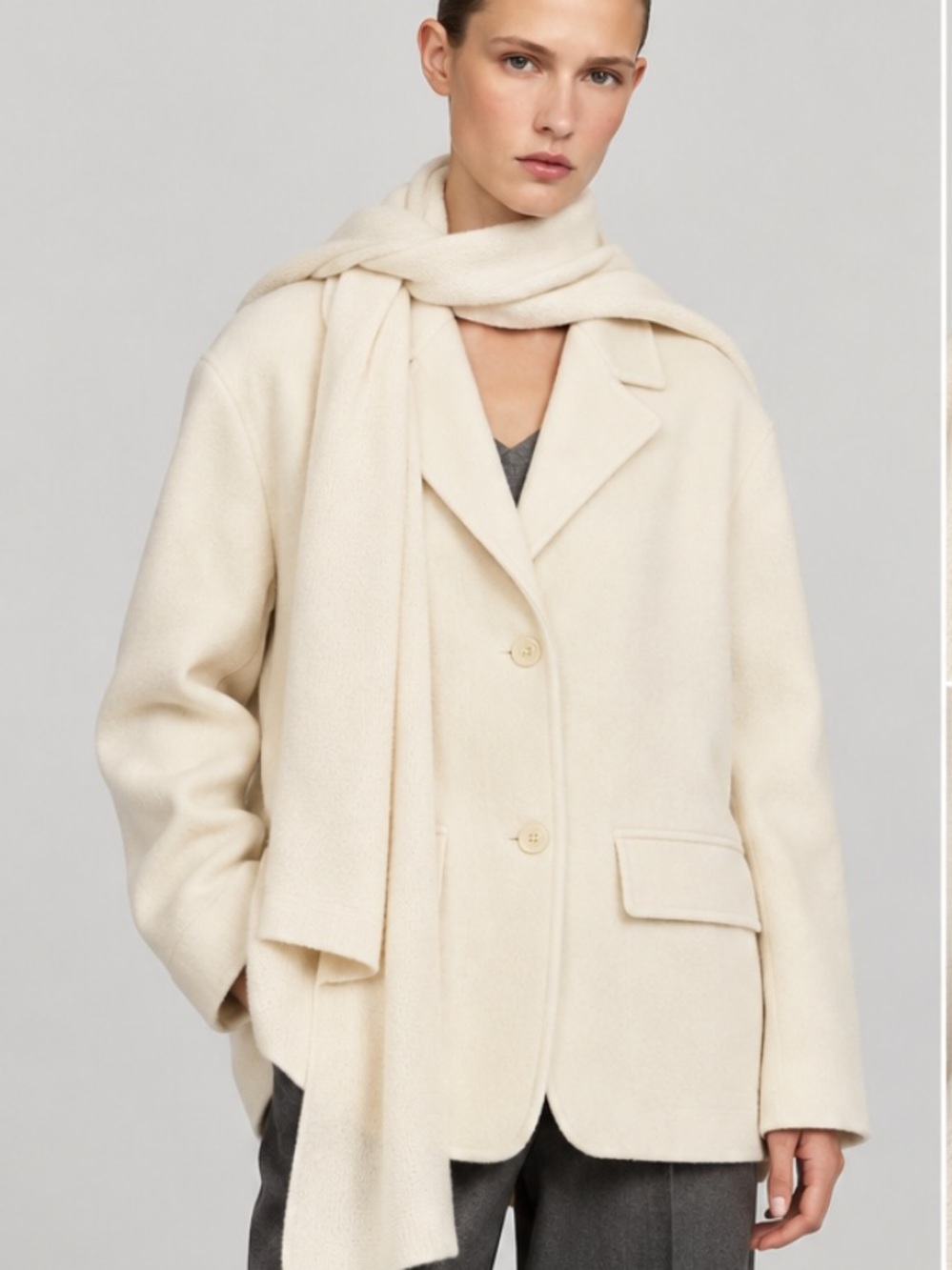 Massimo Dutti NWT wool blend ivory coat with scarf XS 6417/948